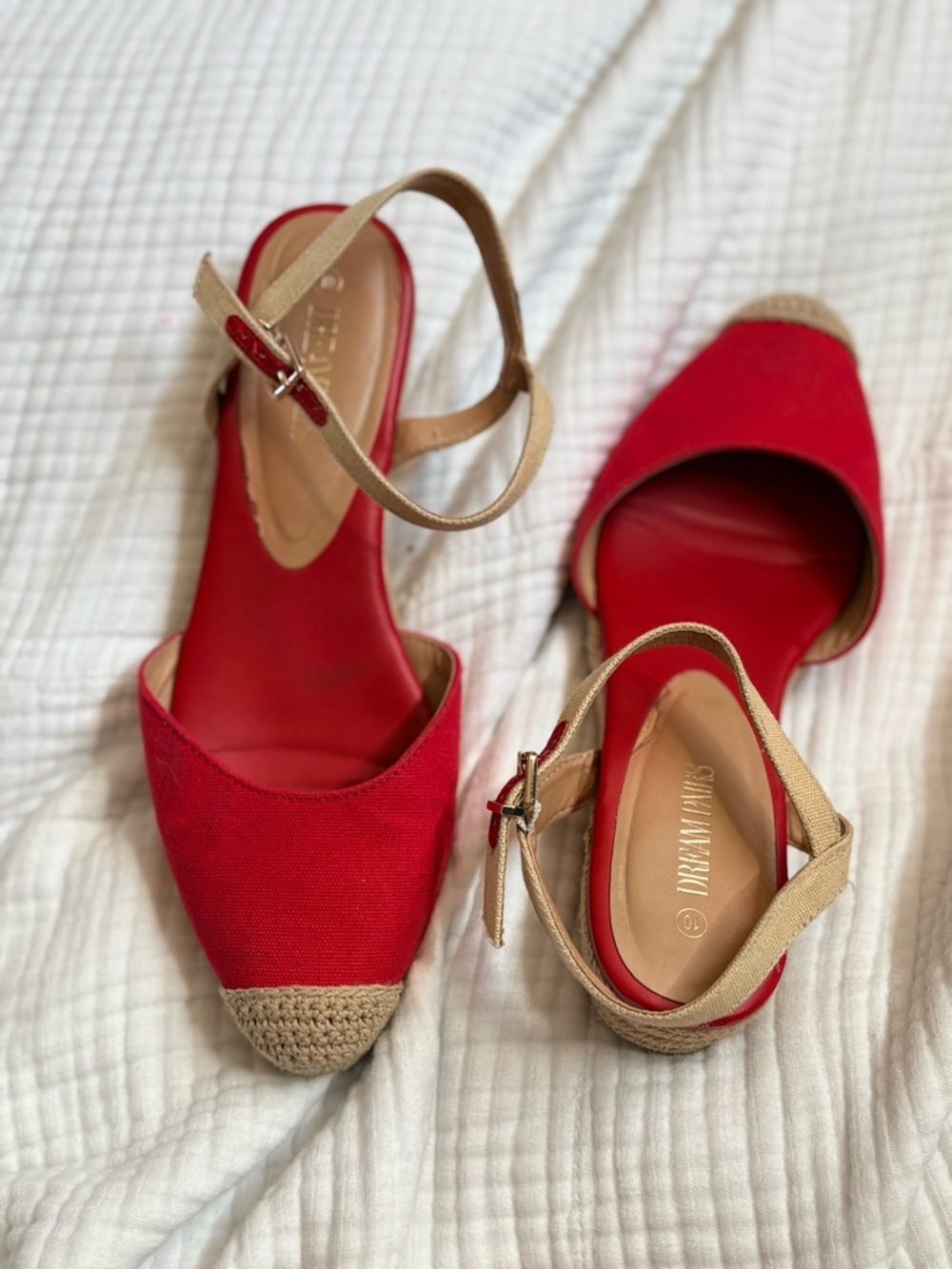 Dream Pairs Red Espadrille Slingback Flats with Tan Accents